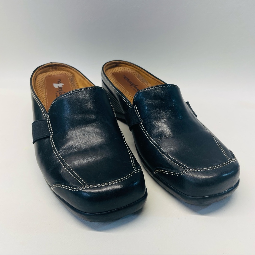 Naturalizer Black Leather Mules with Stitching